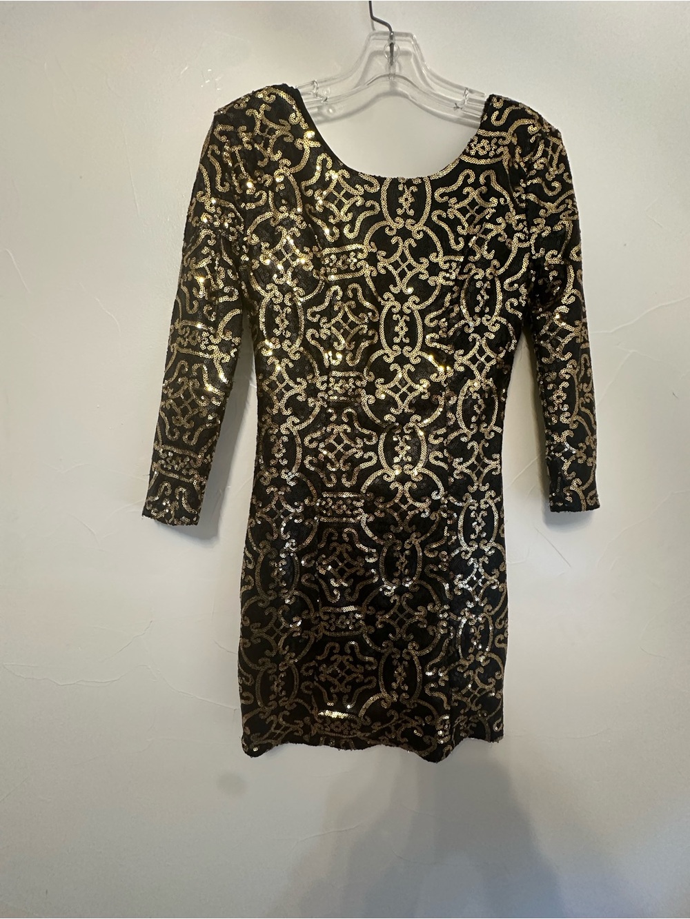 a'gaci Black & Gold Sequin Mini Dress